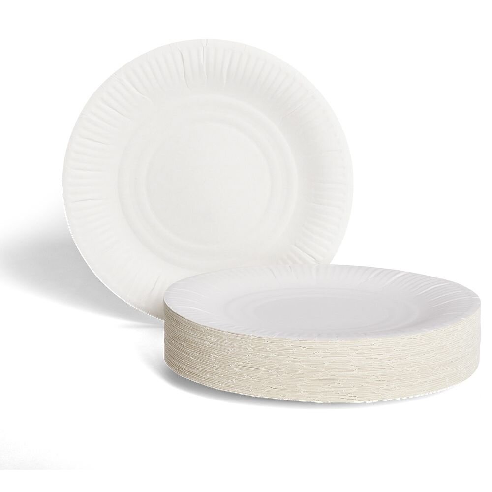Pack of 100 white cardboard plates Ø23 cm