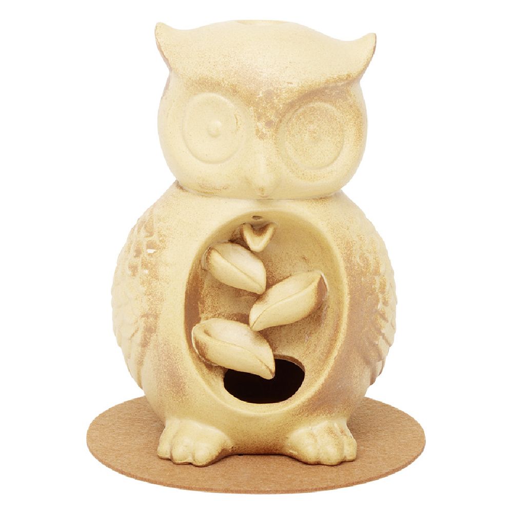 Brown owl-shaped incense fountain H16.8 cm