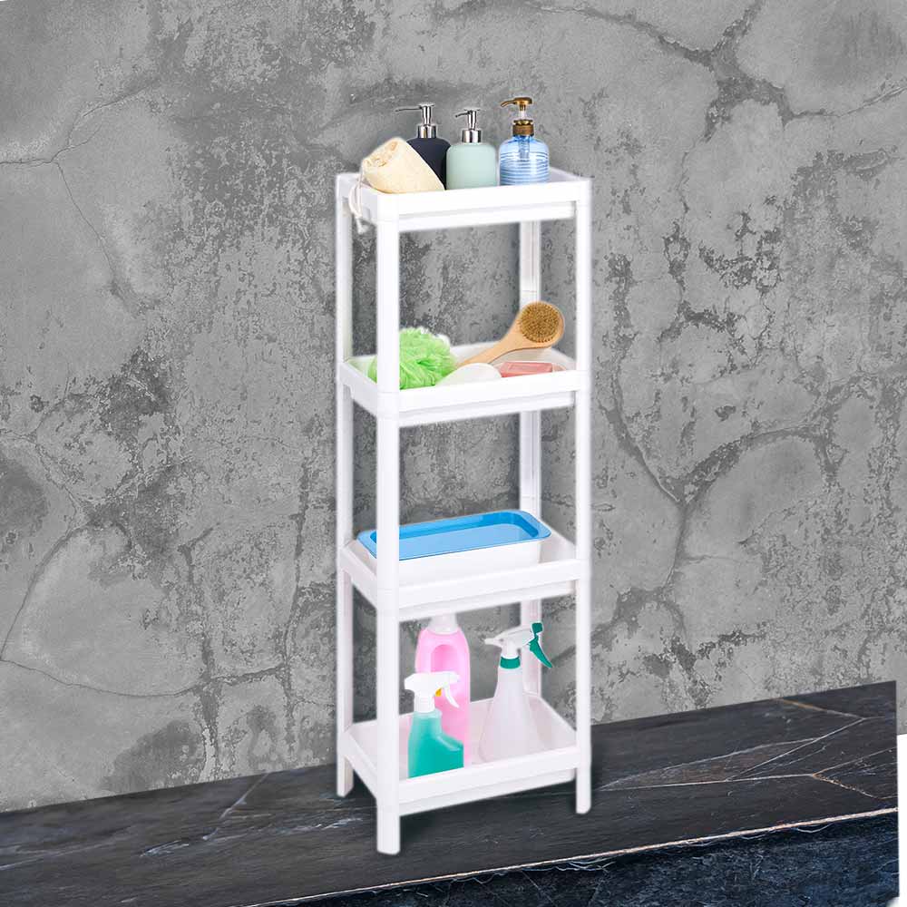 4-tier white bathroom shelf