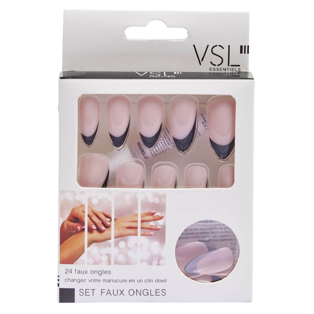 Black French manicure false nail kit x24