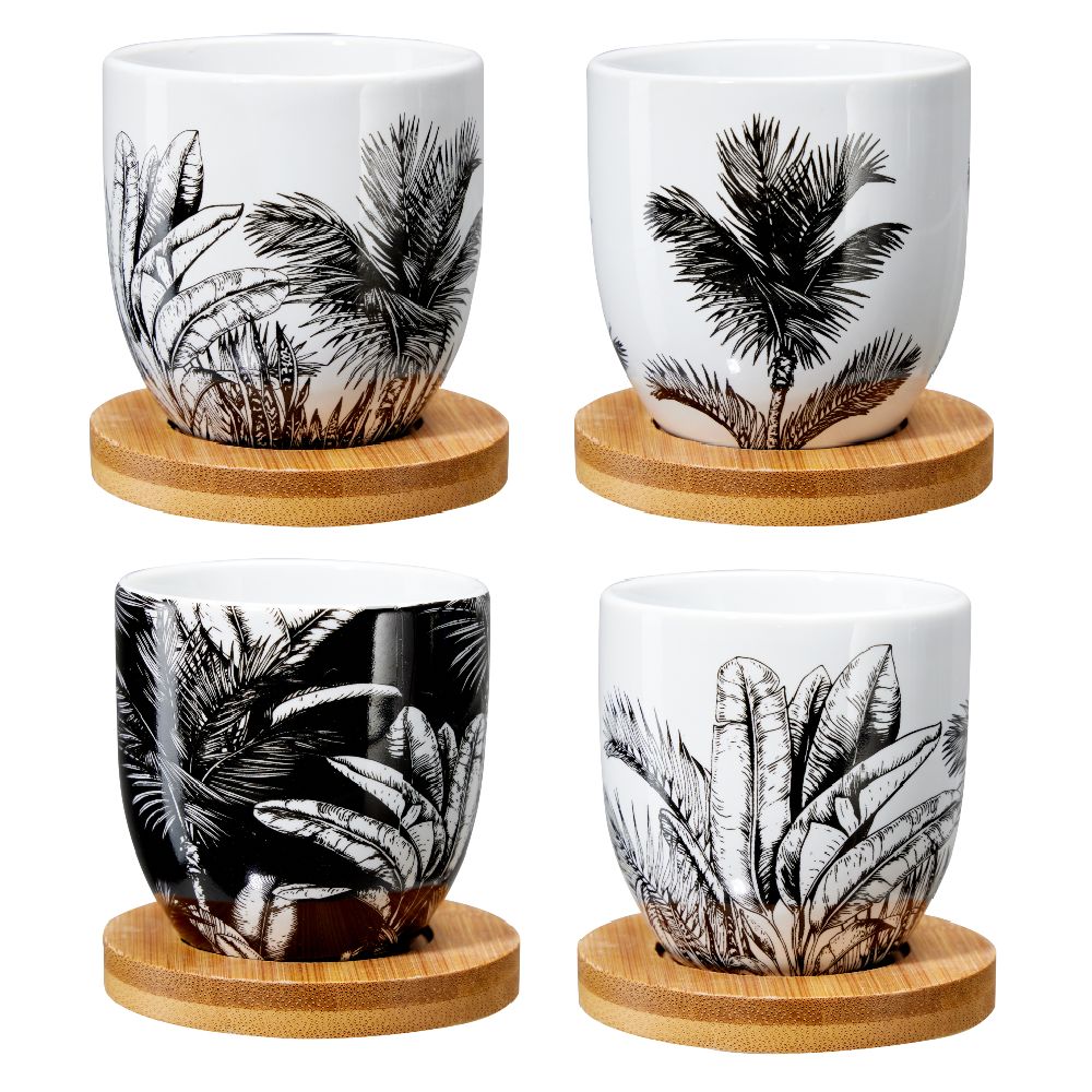 Coffee cup with wooden saucer x4