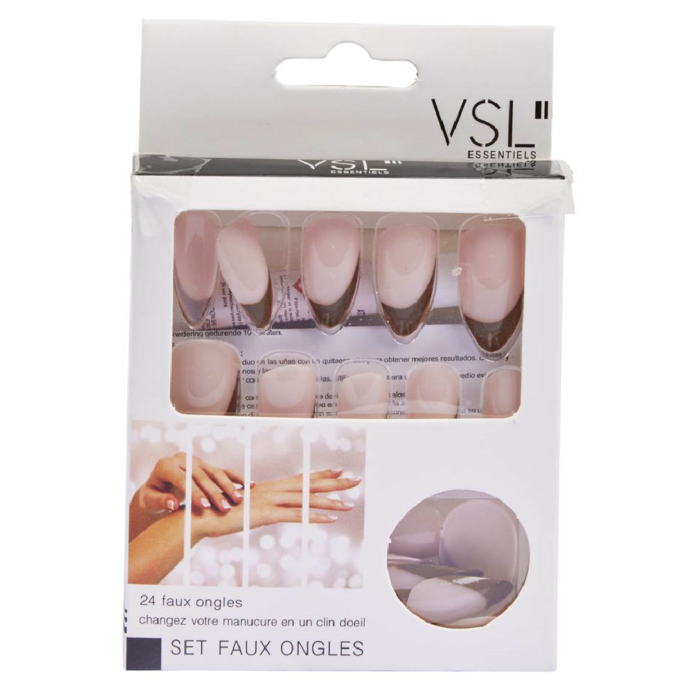 Brown French manicure false nail kit x24