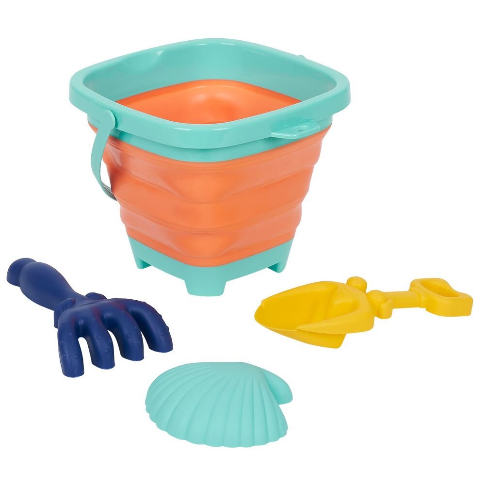 Foldable beach bucket with 4 accessories