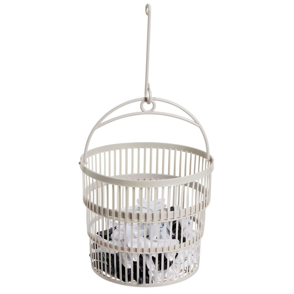 Basket with 50 white clothes pegs - Ø20xH.17cm