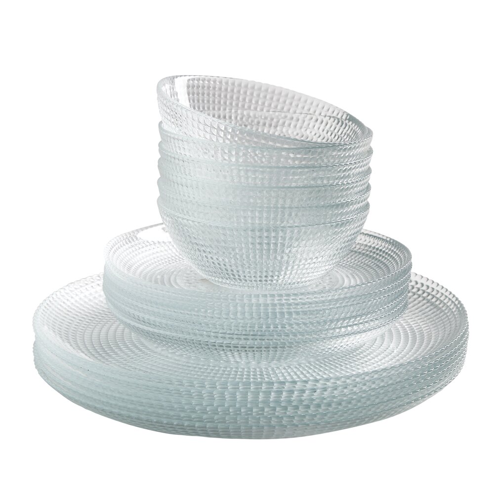 18-piece clear glass dinnerware set for 6 people
