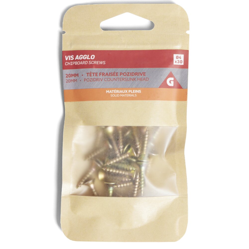 30 chipboard screws with countersunk head, bichromated steel - 4x20 mm