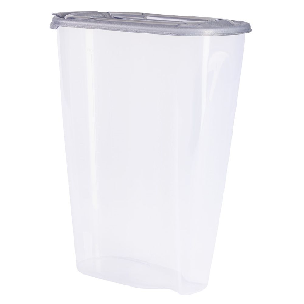 2L gray and white cereal box