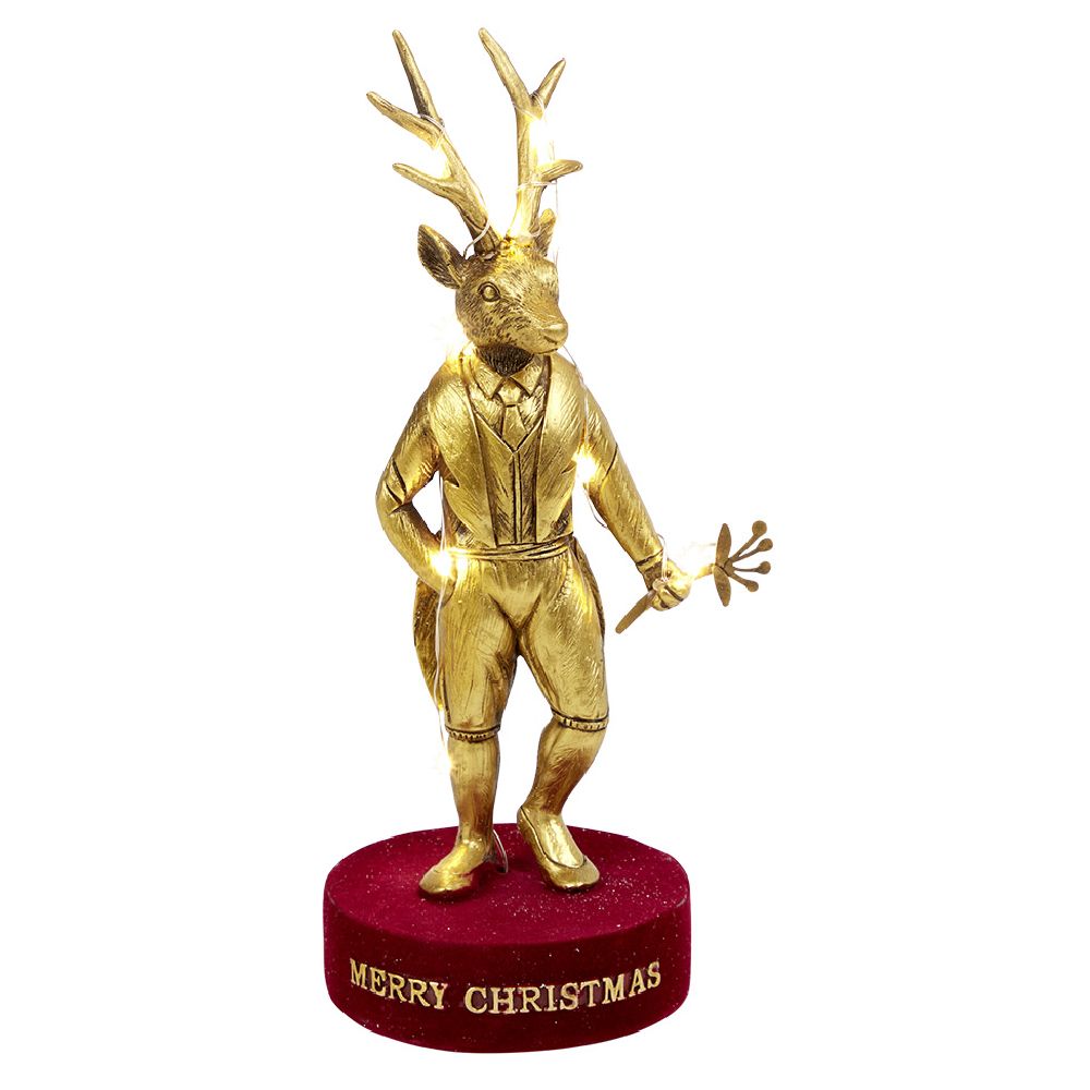 12LED illuminated reindeer on a Merry Christmas base to place gold Ø8xH20cm