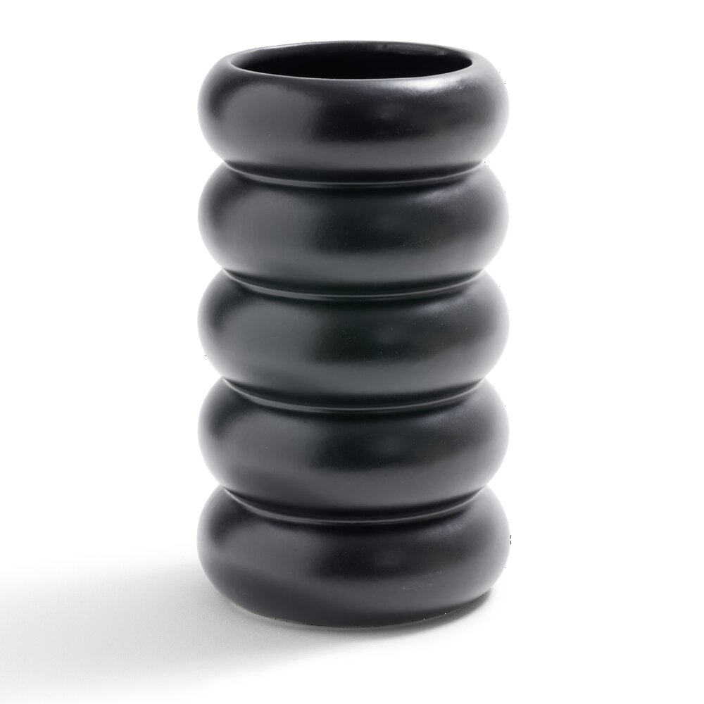 Black ceramic ring vase Ø11.7xH20.5cm