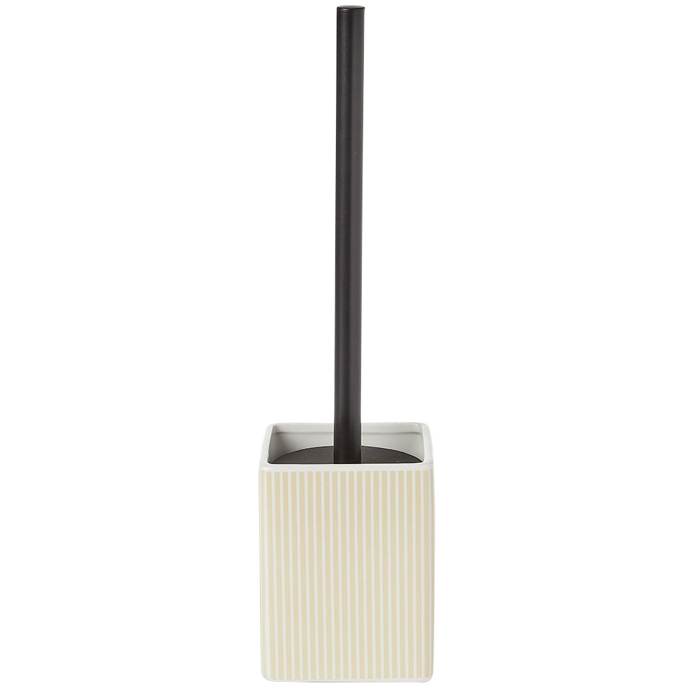 Square base toilet brush stoneware vertical stripe white beige 9.2x9.2xH36cm