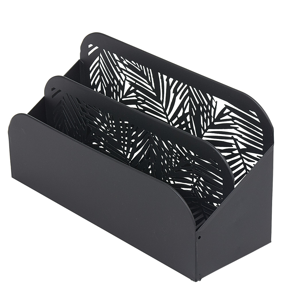 Black openwork tropical foliage pattern metal mail holder