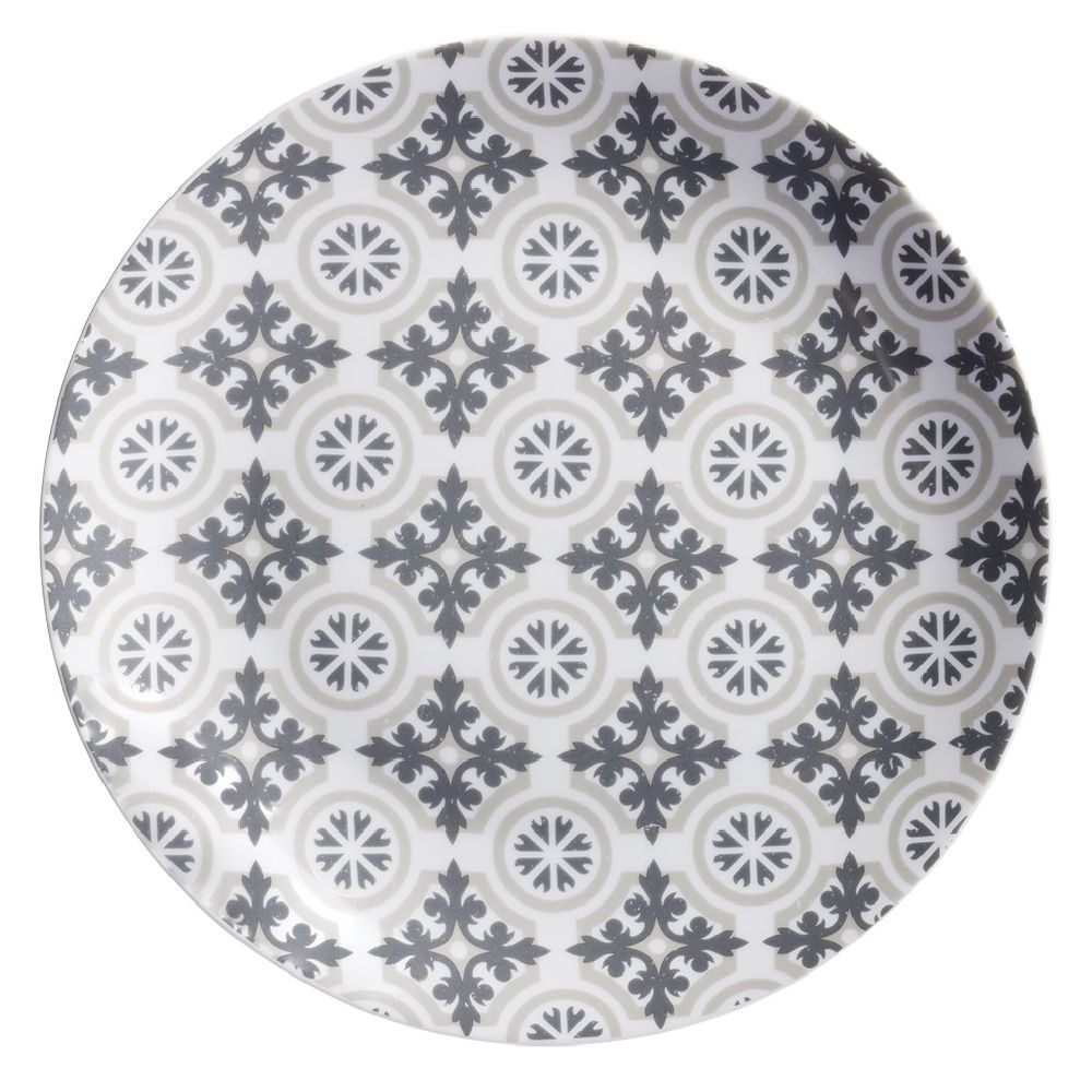 Flat plate with gray cement tile pattern