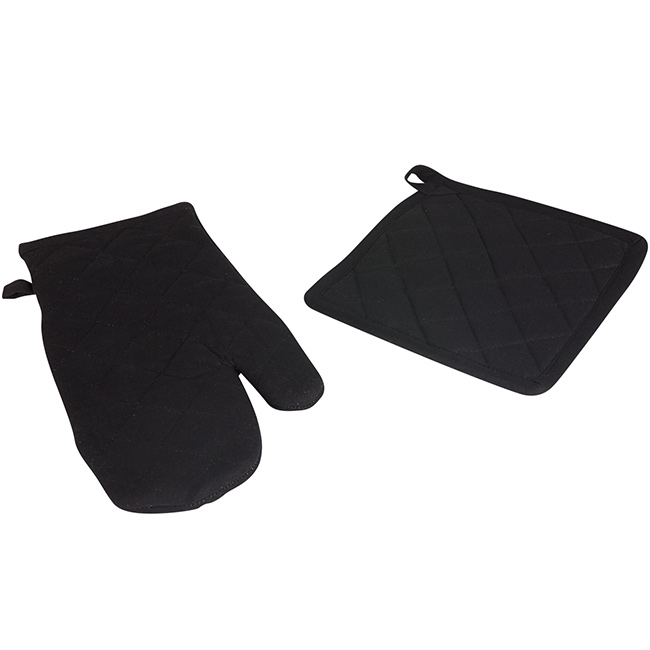 Black cotton glove and potholder set