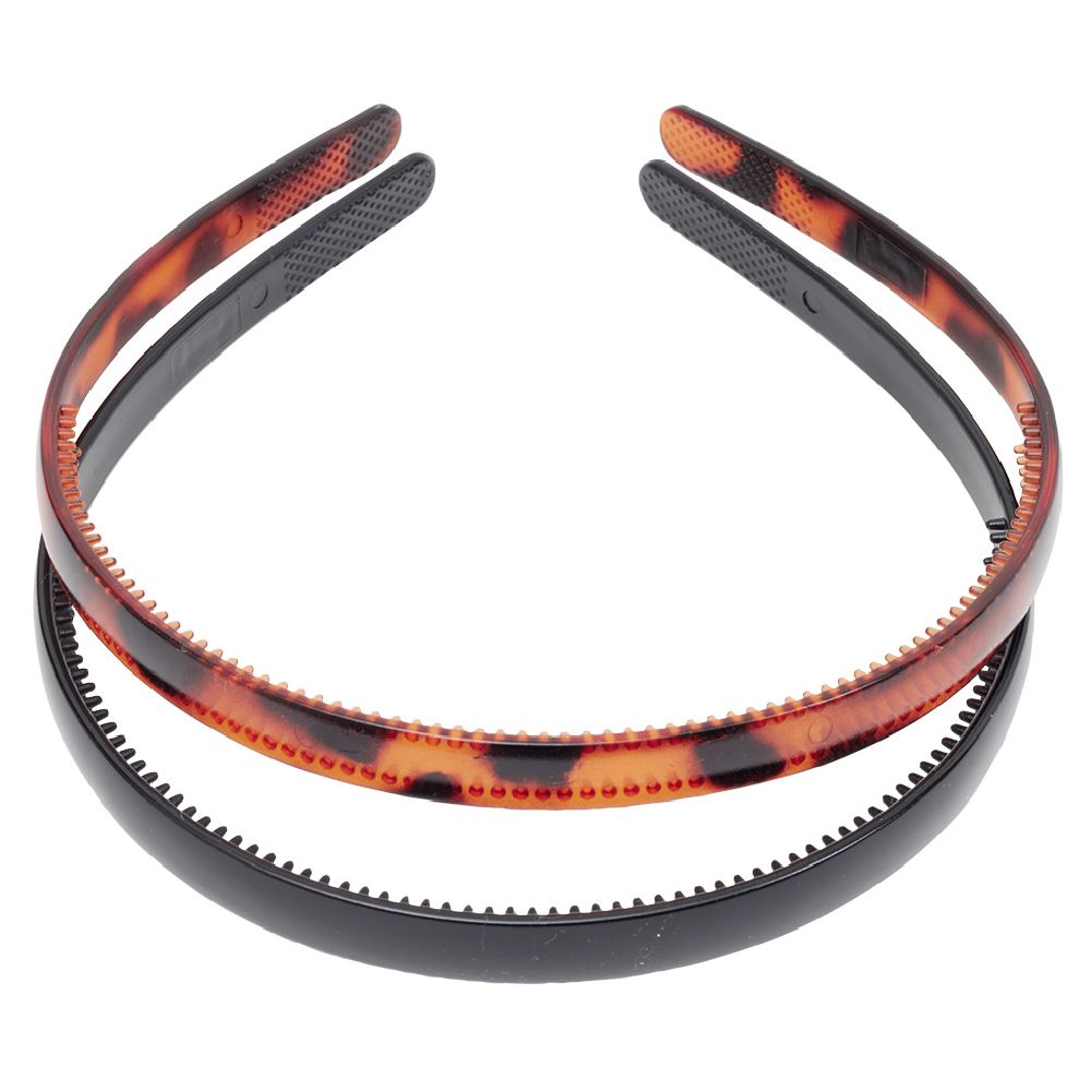 Black and brown plastic headband x2