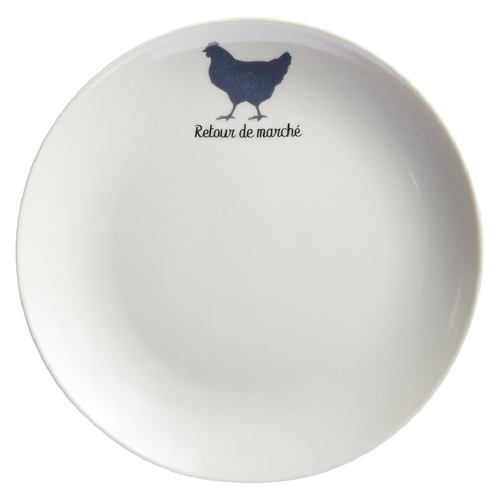 Beige dessert plate with hen pattern