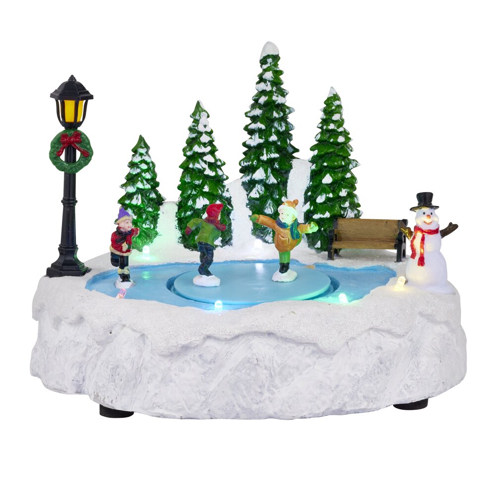 Animated ice rink with lights and music, Christmas village with 7 LED lights