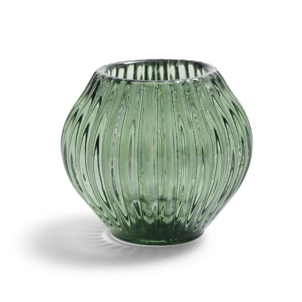 Round green glass candle holder Ø7.5xH7.5cm