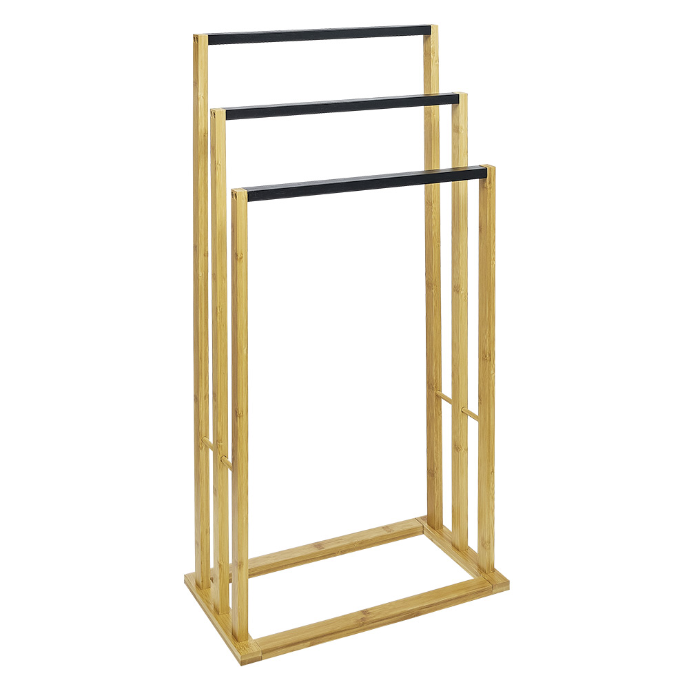 3-tier brown bamboo towel rack