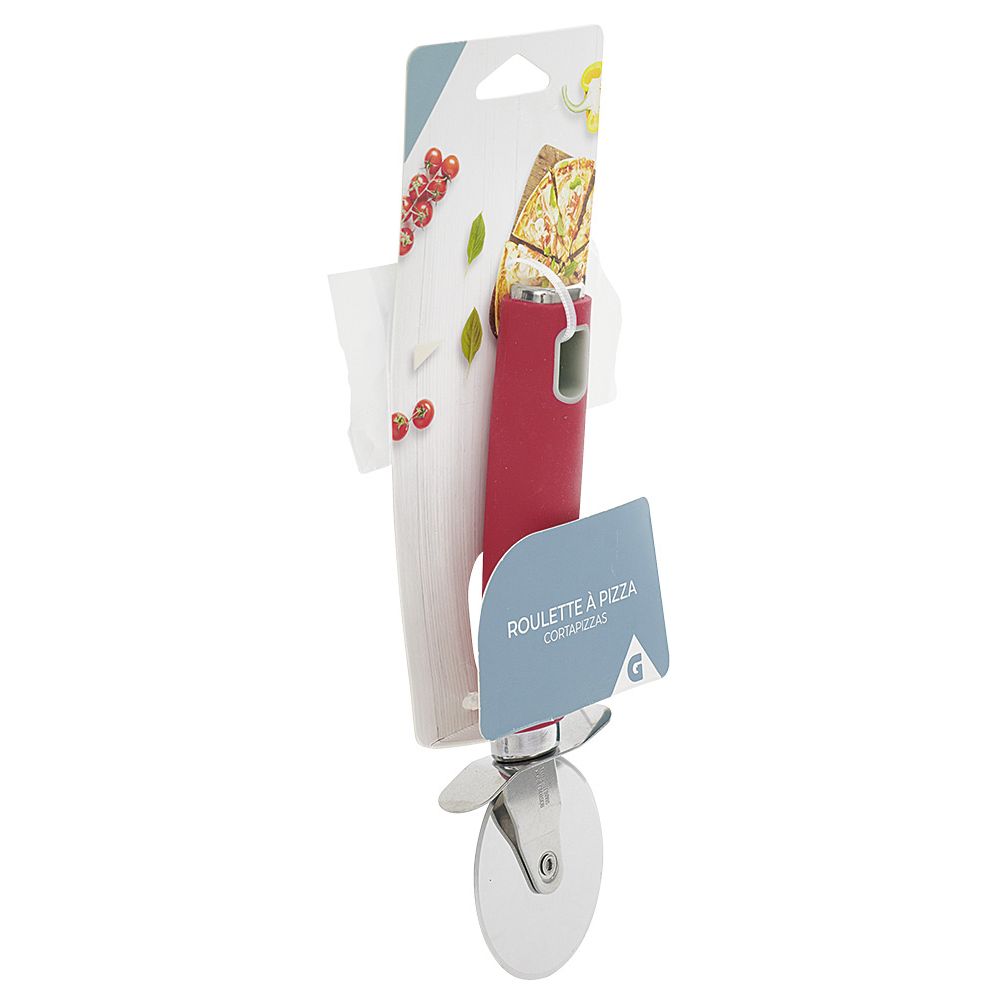 Stainless steel pizza cutter with red polypropylene handle