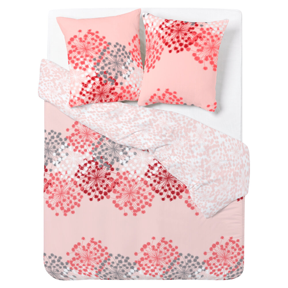 KOMPLET KREVATI ROZË PAMBUKU ME MODEL LULERADHIQE 240X220 CM
