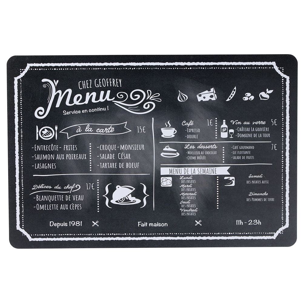 Black and white Menu decor placemat 45x30 cm