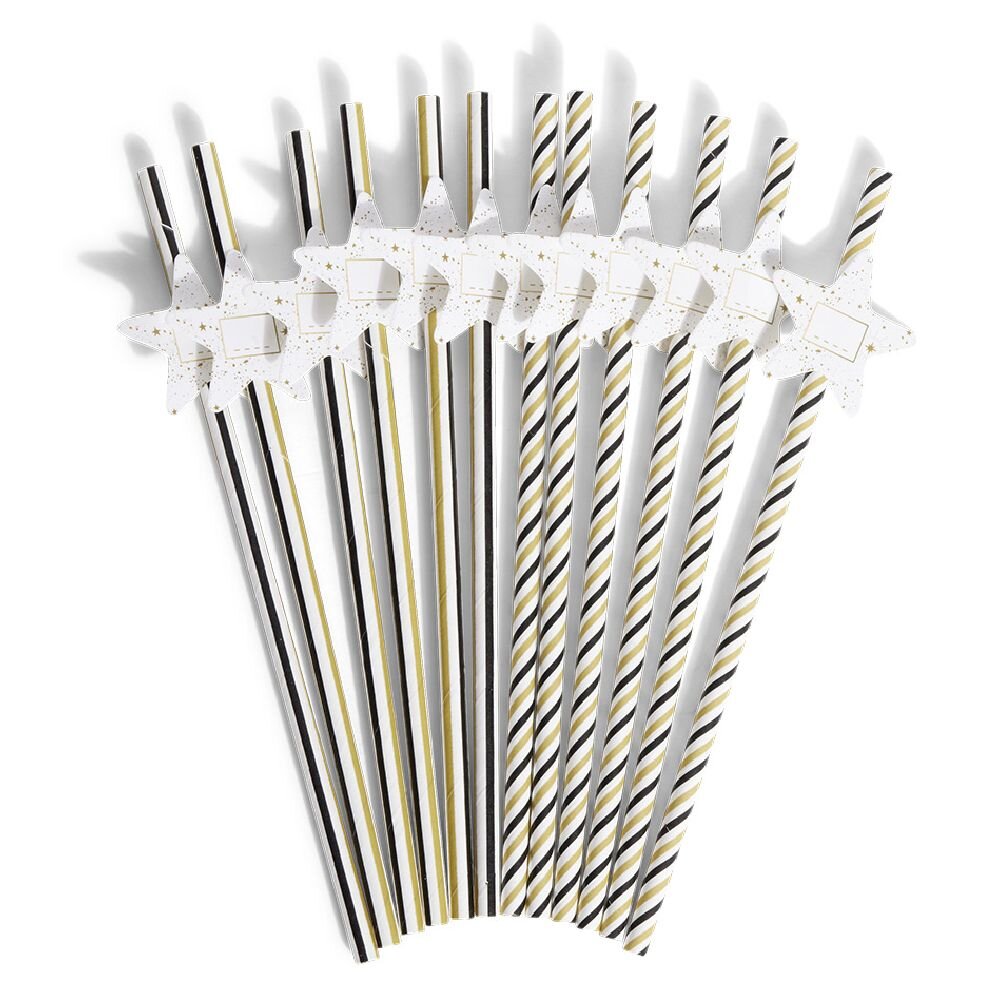 Customizable straw tricolor star label x12