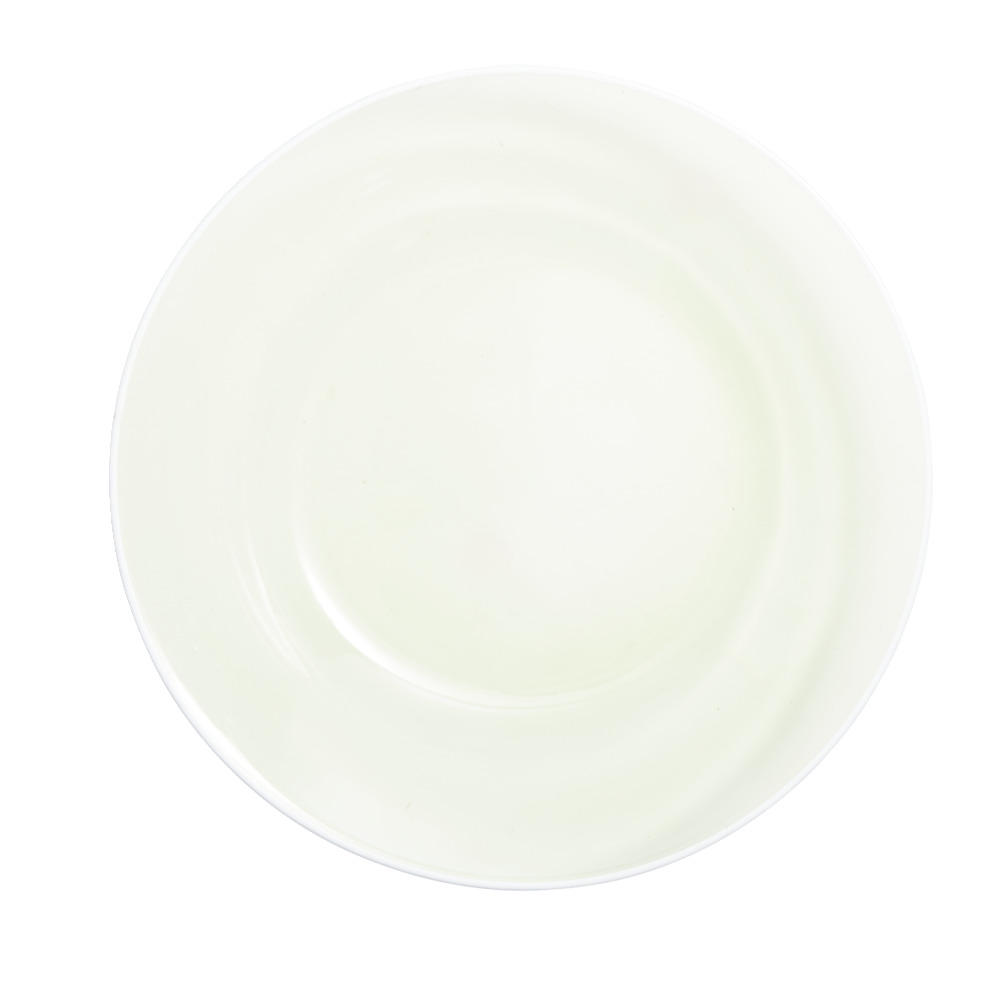 Deep plate, transparent green glass with white border, Ø23cm