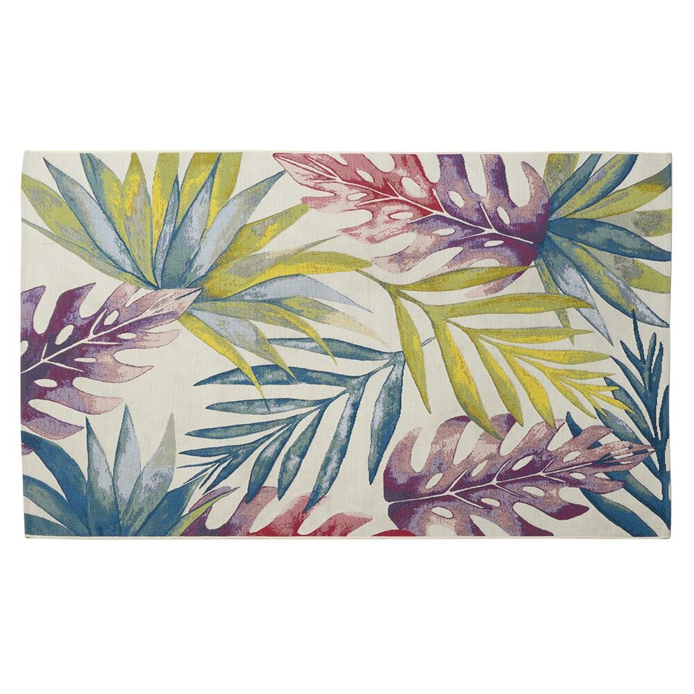 Garden rug with multicolored exotic foliage pattern 160x230cm