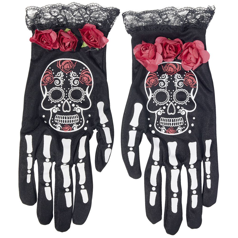 Adult Halloween Day of the Dead Skeleton Print Gloves One Size