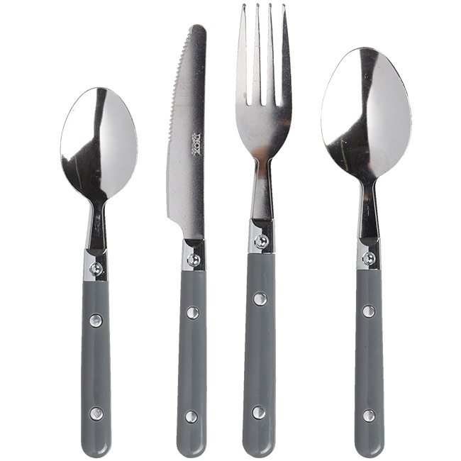16-piece stainless steel cutlery set with gray plastic handle