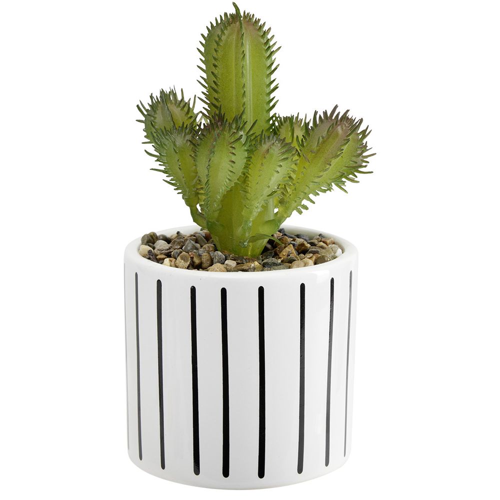 Artificial cactus in striped pot Ø7xH10.5cm