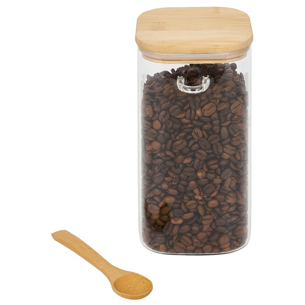 1.25L clear glass jar with lid and bamboo spoon