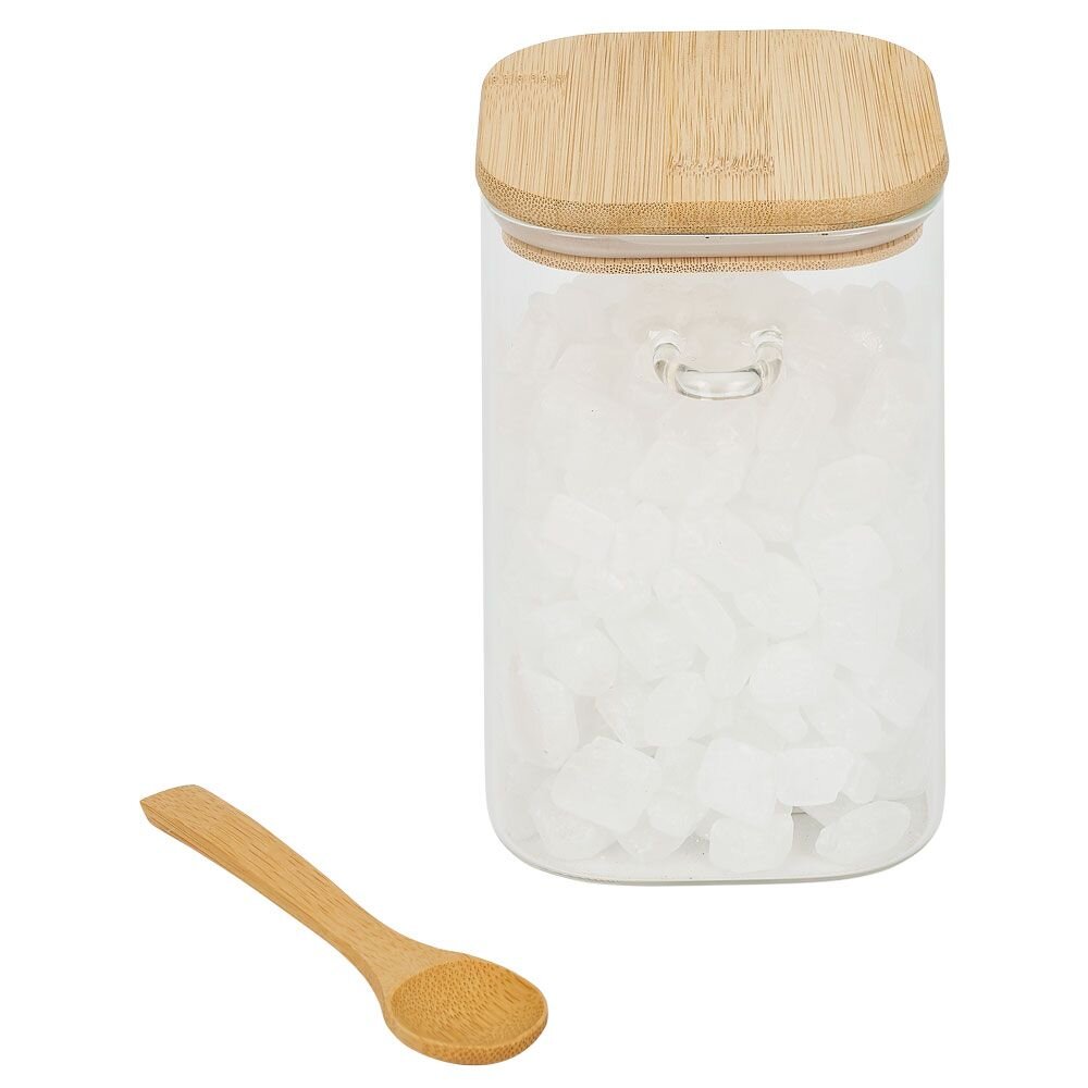 1L clear glass jar with lid and bamboo spoon