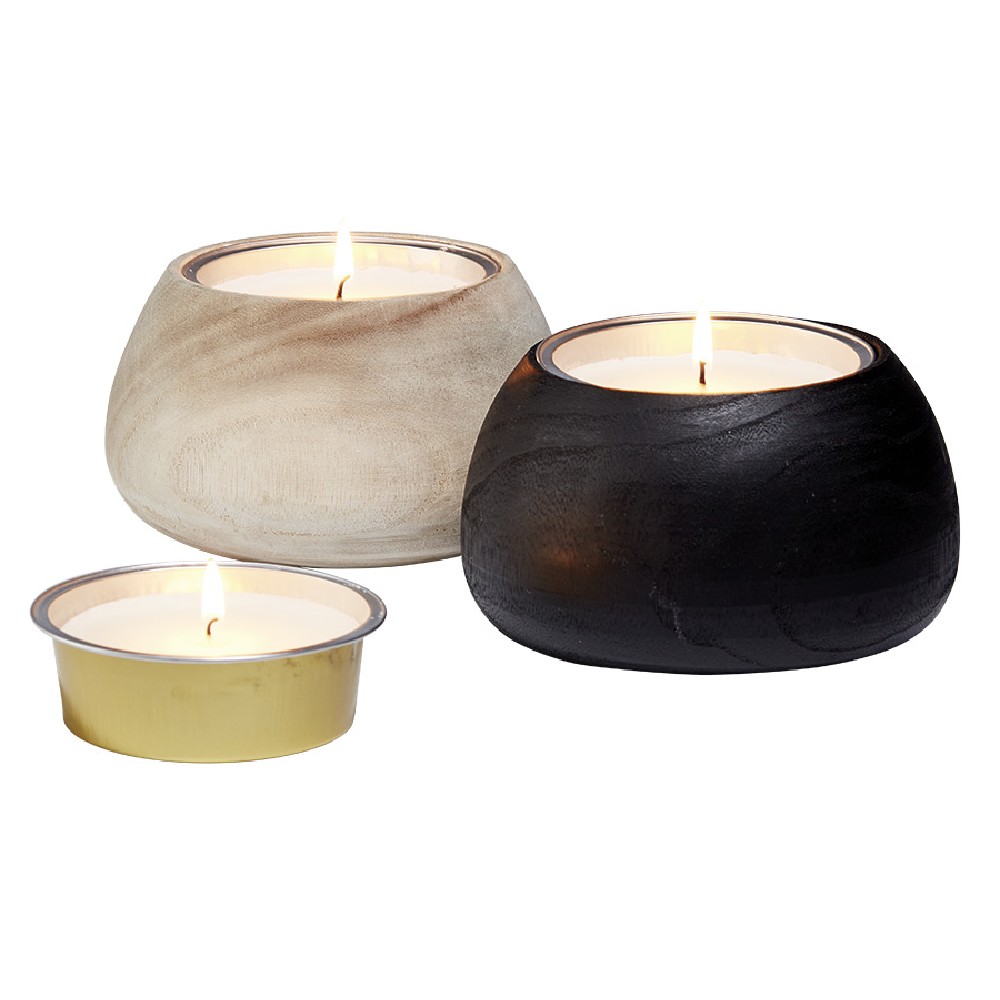 Aluminum candle and wooden holder