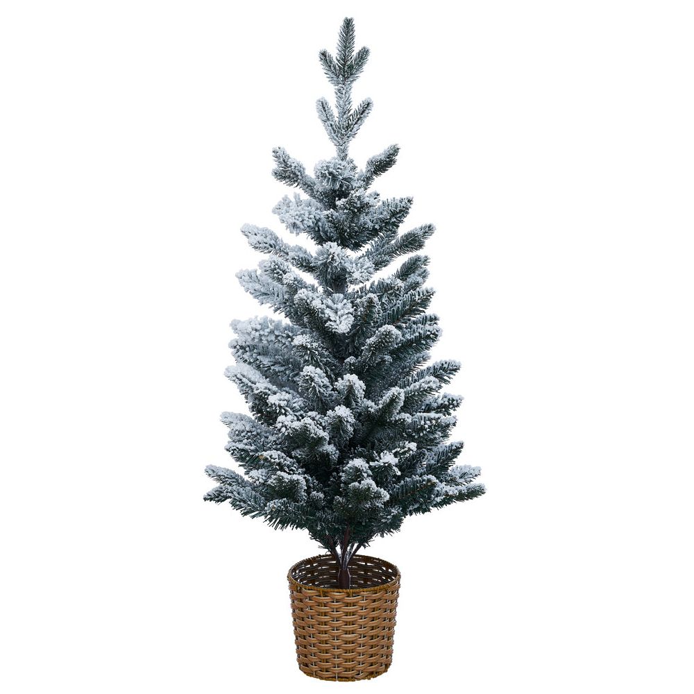 Artificial snow-covered fir tree in woven pot with 258 branches, Ø56xH100cm