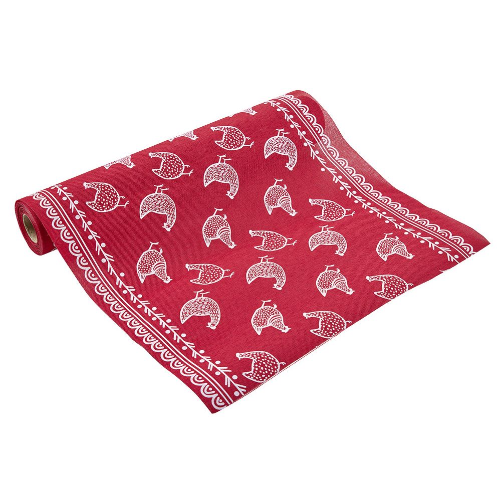 VRAPUES TAVOLINE ME EFEKT JUTE ME STAMP PULE TE KUQE DHE TE BARDHE L400X28 CM