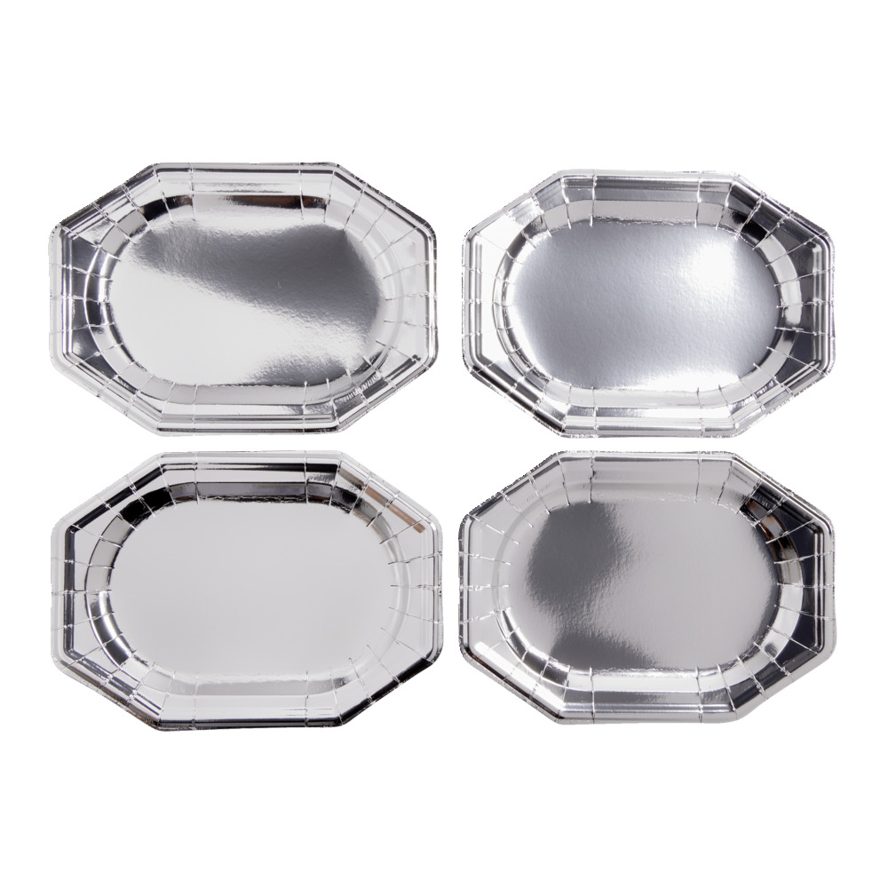 Oval presentation tray x4 in silver grey cardboard 25x34cm