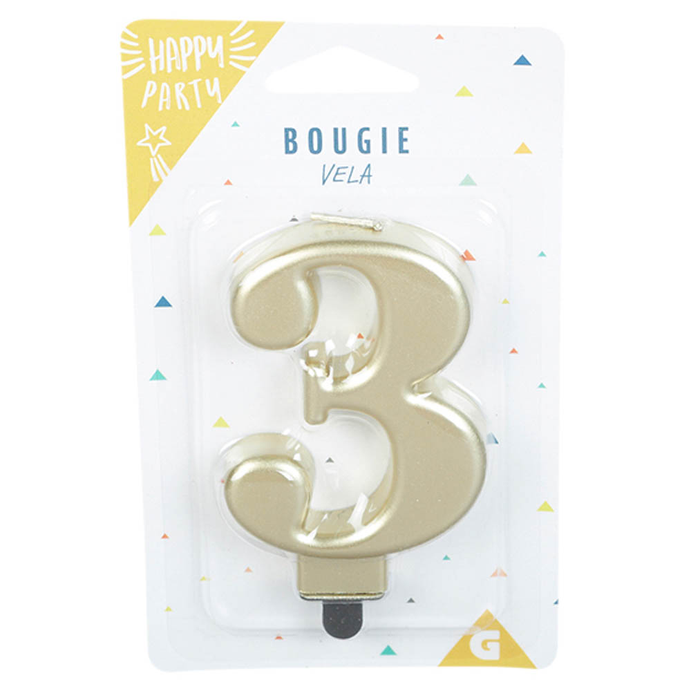 Birthday candle number 3 matte gold