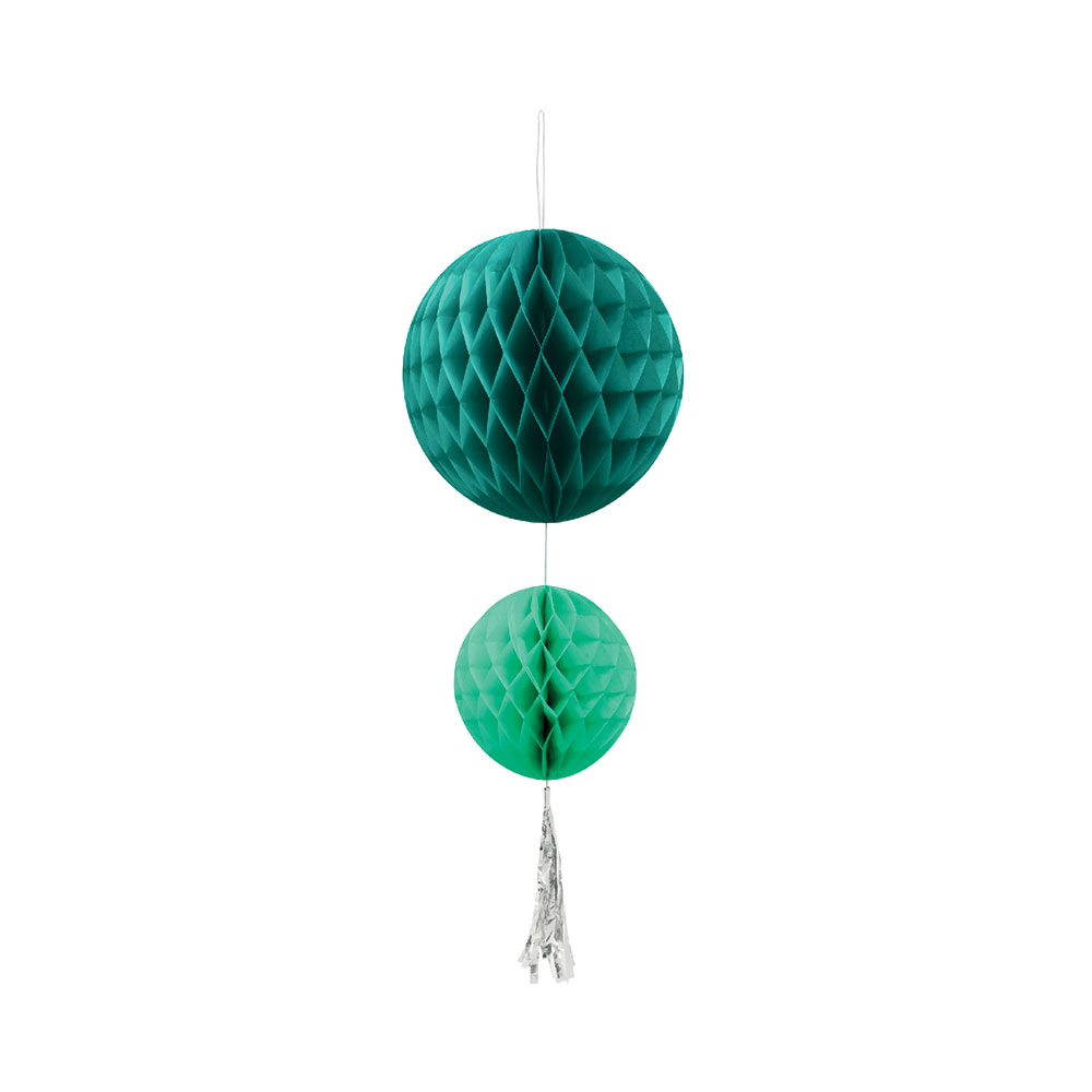 2 ball suspension with green paper pompom