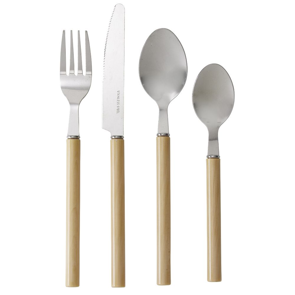 24-piece stainless steel cutlery set with beige plastic handle