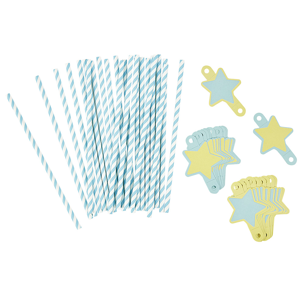 Blue straw and star paper tag x 24