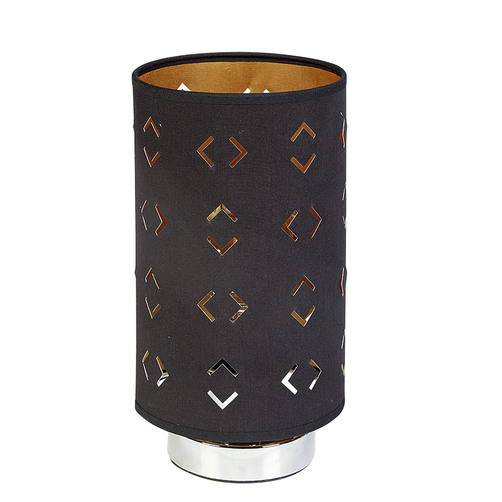 Bedside lamp with openwork black shade and silver base