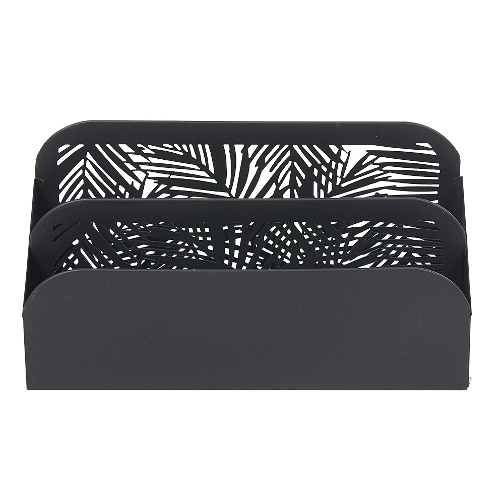 Black openwork tropical foliage pattern metal mail holder