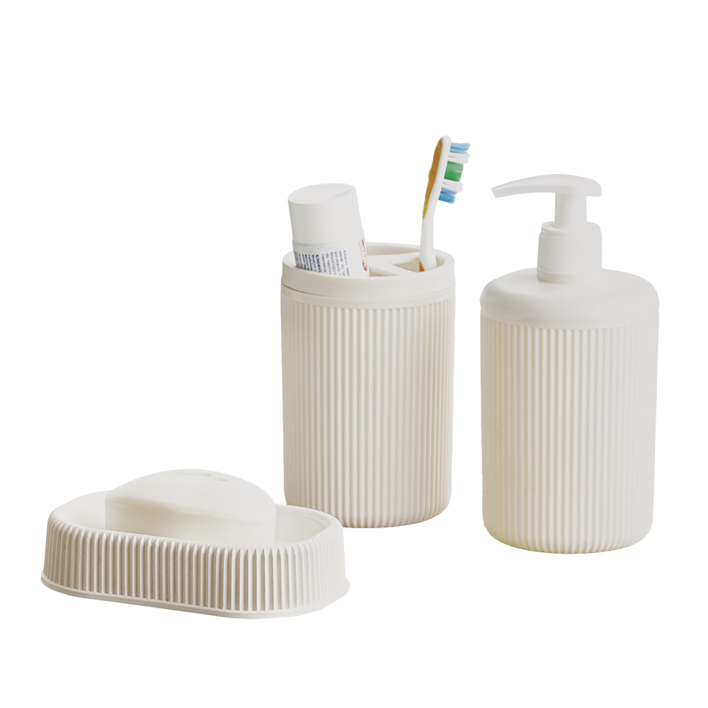 Bathroom accessory soap dish with dispenser and cup