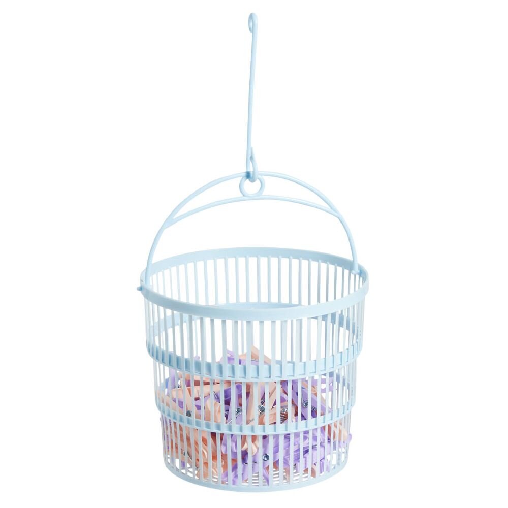 Basket with 50 blue clothes pegs - Ø20xH.17cm