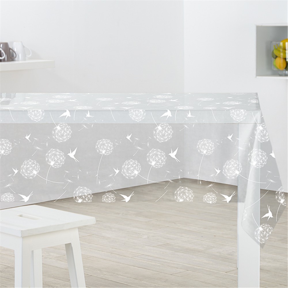 Rectangular transparent crystal tablecloth with white bird pattern 140x240 cm