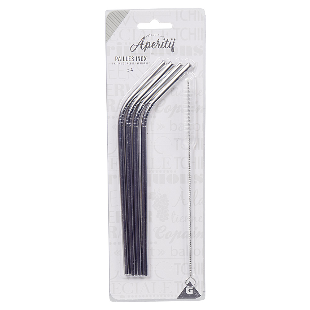Set of 4 stainless steel straws with 1 brush