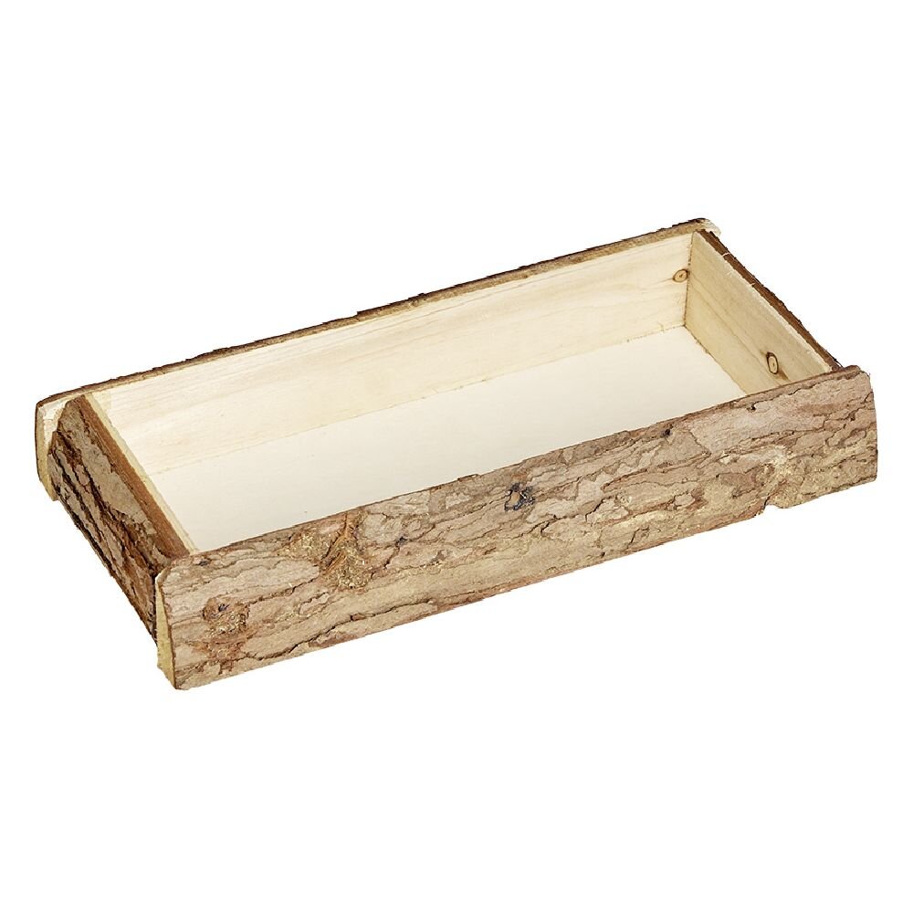 Bark effect wooden tray L.29xH.5xW.15cm