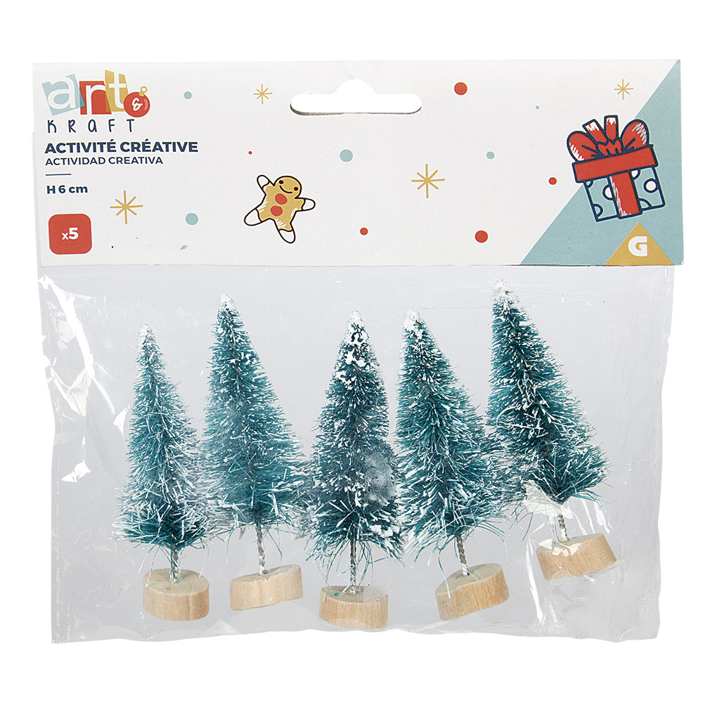 Miniature green tree Christmas accessories x5