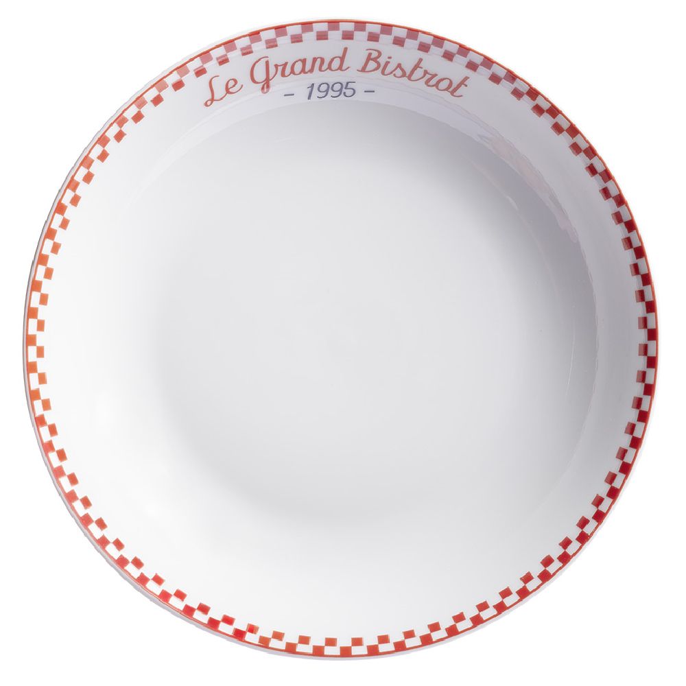 Deep plate Le grand bistrot red and white checkerboard outline